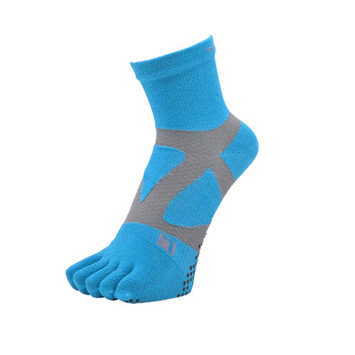 YAMAtune - Spider-Arch Compression - Mid-Length 5-Toe Socks - Non-Slip Dots - Turquoise/Grey