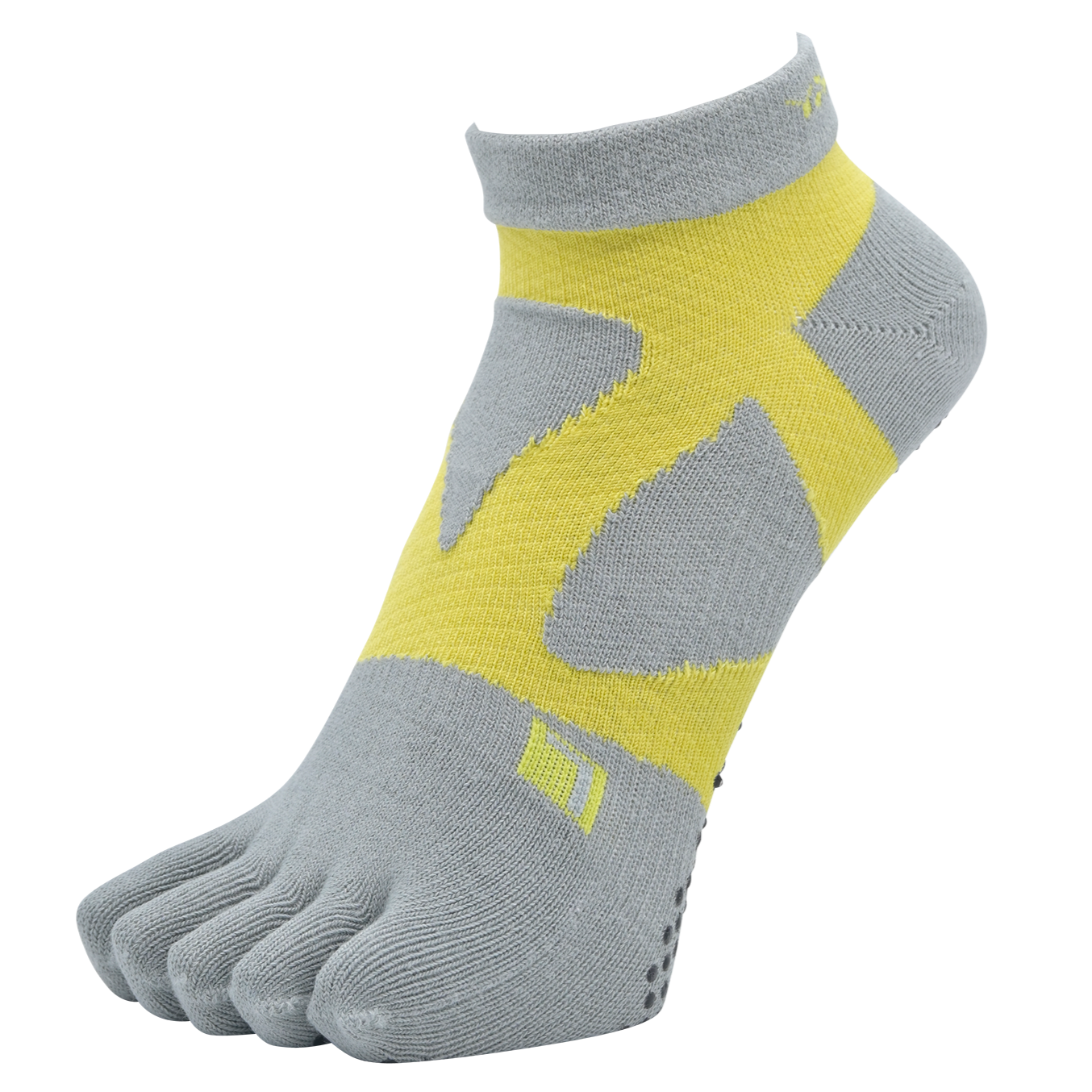 YAMAtune - Spider-Arch Compression - Short 5-Toe Socks - Non-Slip Dots - Grey/Yellow