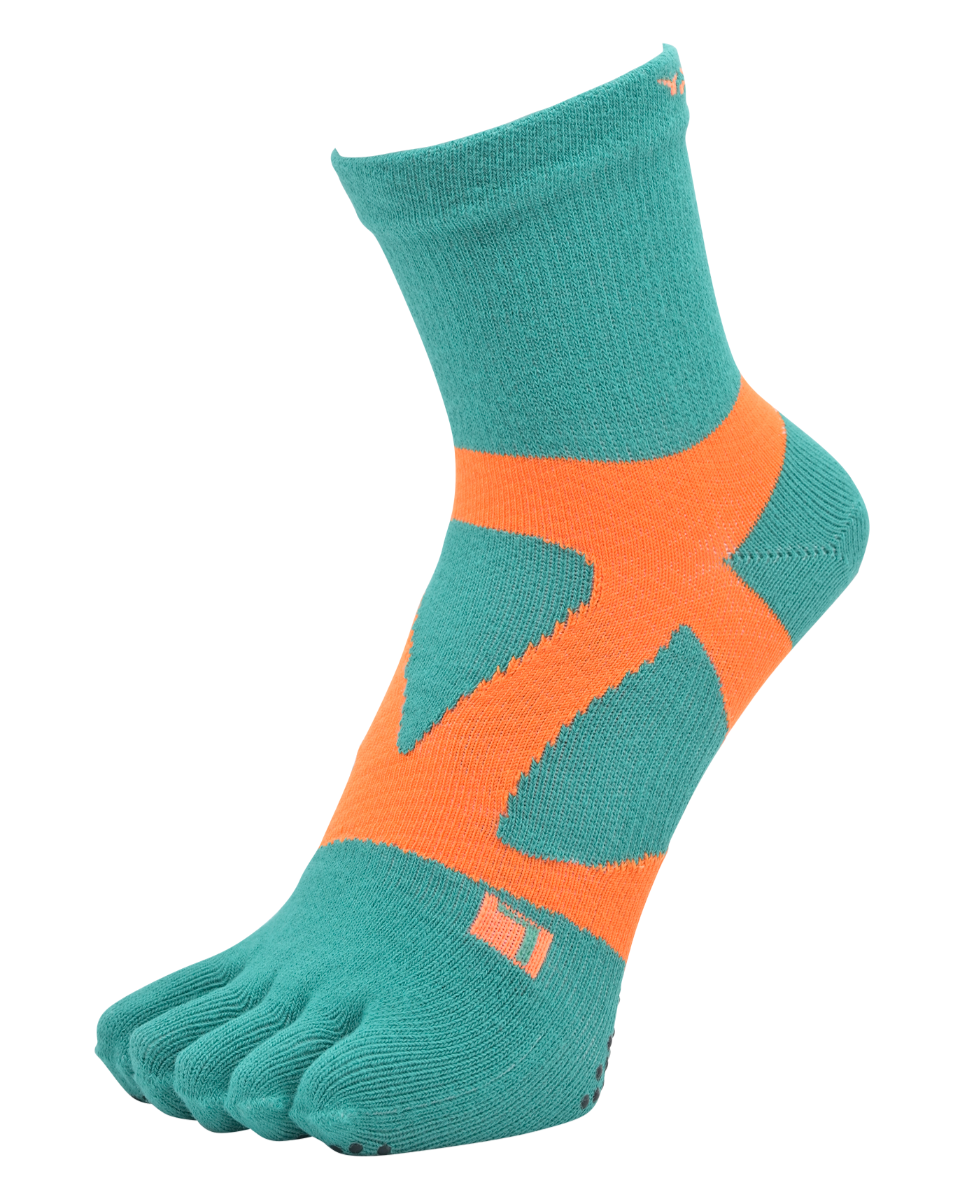YAMAtune - Spider-Arch Compression - Mid-Length 5-Toe Socks - Non-Slip Dots - Green/Orange