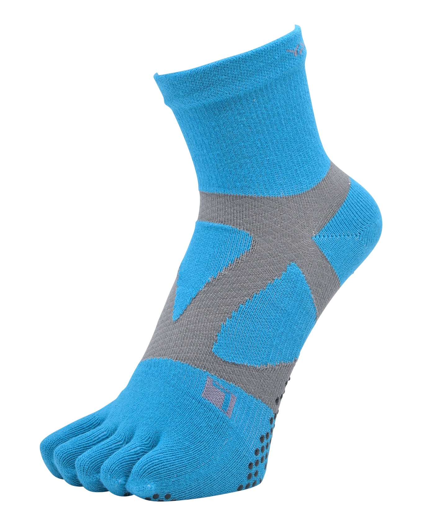 YAMAtune - Spider-Arch Compression - Mid-Length 5-Toe Socks - Non-Slip Dots - Turquoise/Grey