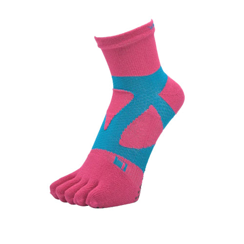 YAMAtune - Spider-Arch Compression - Mid-Length 5-Toe Socks - Non-Slip Dots - Rose/Emerald