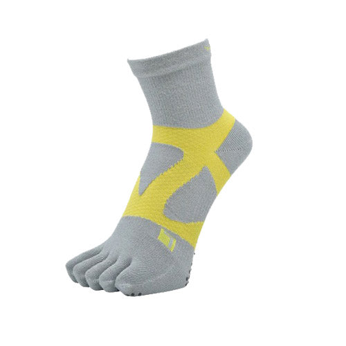 YAMAtune - Spider-Arch Compression - Mid-Length 5-Toe Socks - Non-Slip Dots - Grey/Yellow