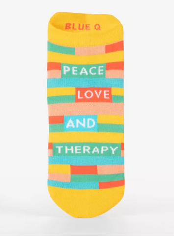 Blue Q - Unisex Sneaker Socks - Peace Love and Therapy