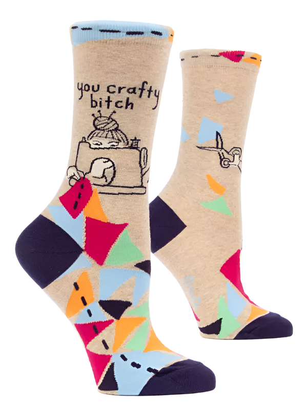 Blue Q - Women's Crew Socks - You Crafty Bxtch