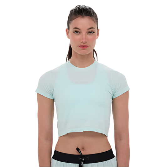 Bandit Running - Mercury Seamless™ Crop Tee - Minty Blue - Women's