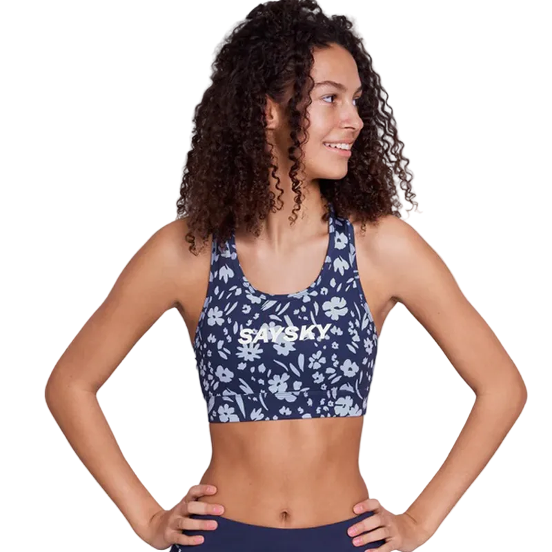 Saysky - Flower Combat Sports Bra - Blue Flower - Women's