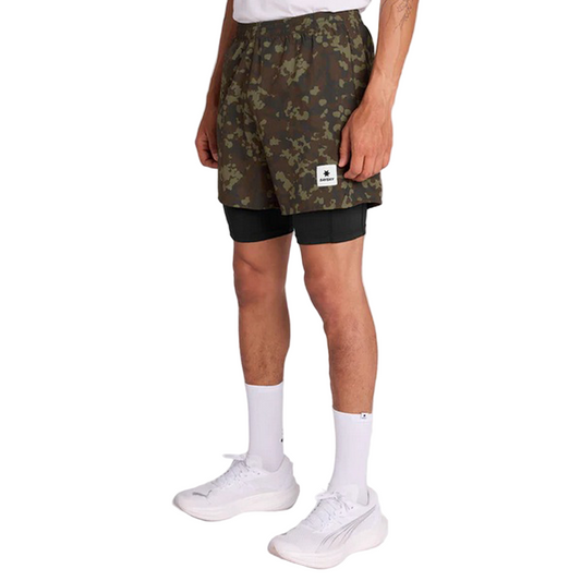 Saysky - 2 in 1 Camo Pace Shorts 5'' - Brown - Men's