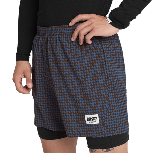 Saysky - Houndstooth 2 in 1 Pace Shorts 5'' - Blue - Men's