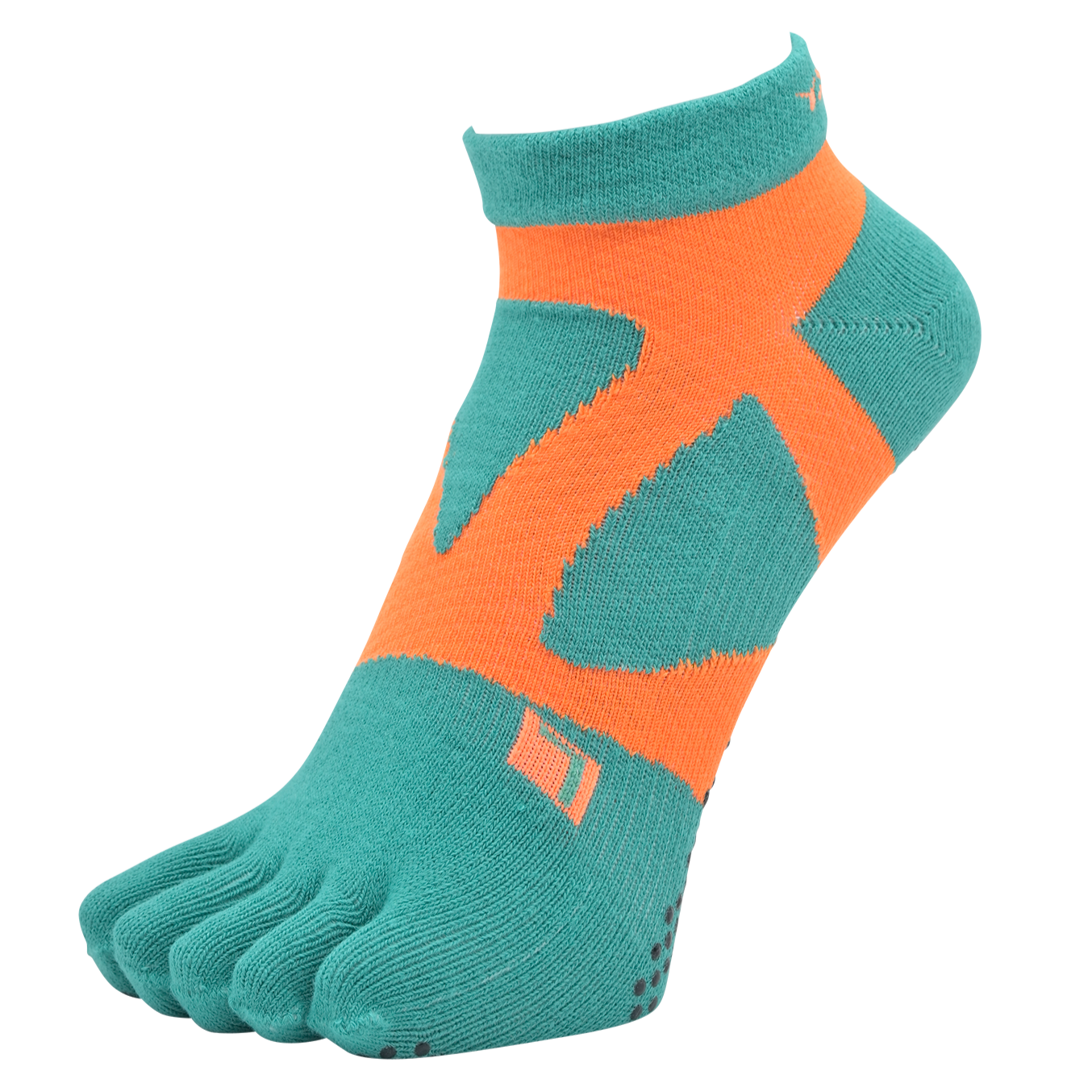 YAMAtune - Spider-Arch Compression - Short 5-Toe Socks - Non-Slip Dots - Green/Orange