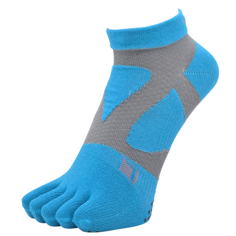 YAMAtune - Spider-Arch Compression - Short 5-Toe Socks - Non-Slip Dots - Turquoise/Grey