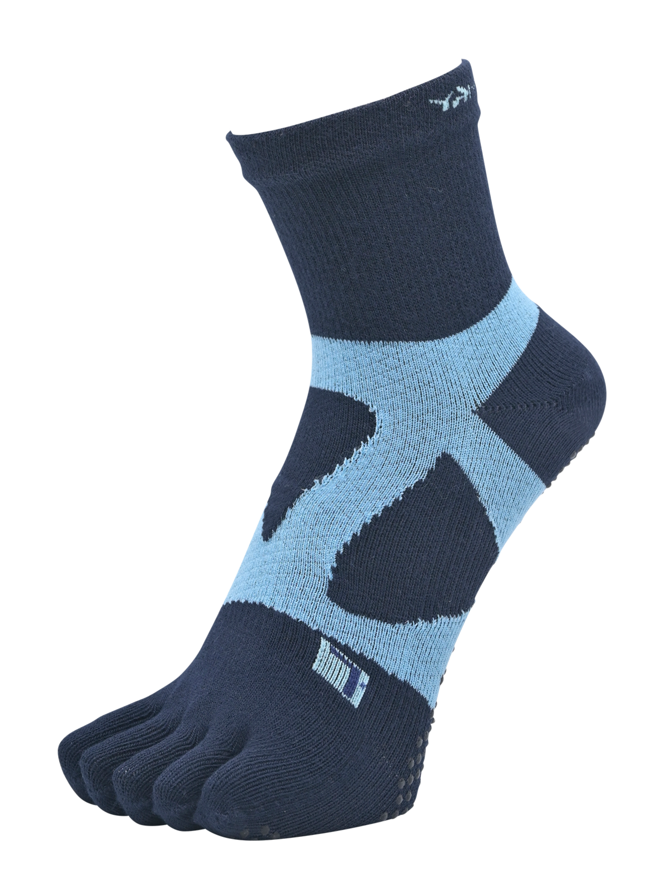 YAMAtune - Spider-Arch Compression - Mid-Length 5-Toe Socks - Non-Slip Dots - Navy/L.Blue