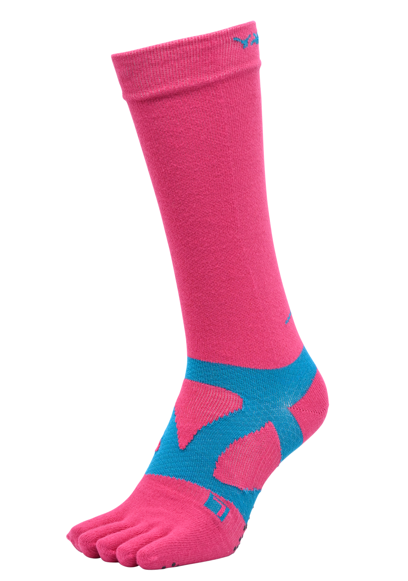 YAMAtune - Spider-Arch Compression - Long 5-Toe Socks - Non-Slip Dots - Rose/Emerald
