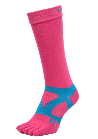 YAMAtune - Spider-Arch Compression - Long 5-Toe Socks - Non-Slip Dots - Rose/Emerald