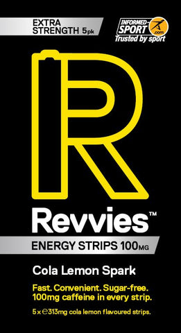 Revvies - Energy Strips - Cola Lemon Spark 100mg Caffeine Extra Strength - Pack of 5