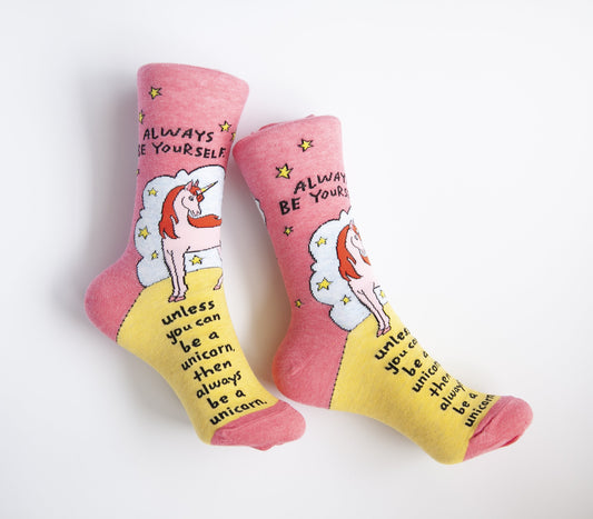 Blue Q - Women's Crew Socks - Always Be Yourself Unless You Can Be A Unicorn (Panoramic)
