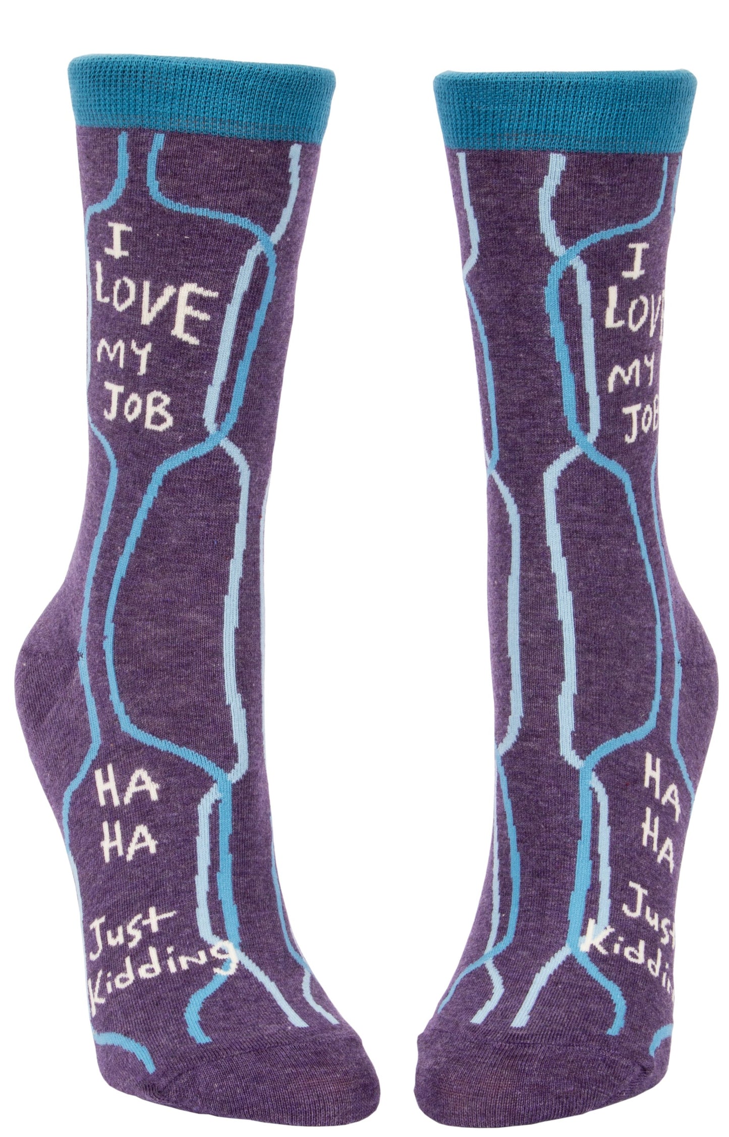 Blue Q - Women's Crew Socks - I Love My Job, Ha Ha, Just Kidding